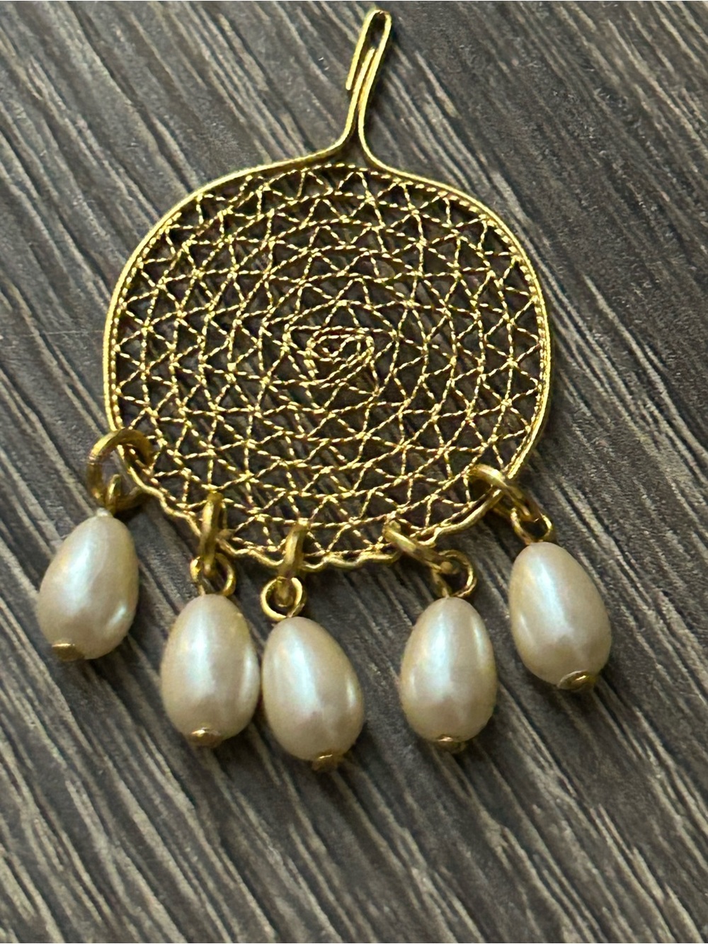 Gold Filigree Pearl Drop Pendant - Women Jewelry